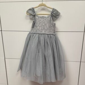 Elegant Grayish Green Lace Kids Dress